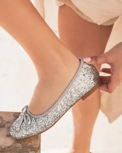 Outlet Casual Mode Ballerines femme plates ées pailletées - Flavia Argent