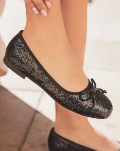 Outlet Casual Mode Ballerines femme plates es pailletées - Flavia Noir