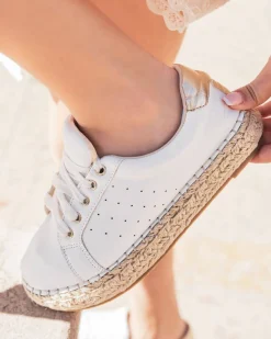 Hot Casual Mode Basket espadrille femme he à lacets - Arielle Blanc