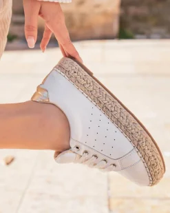 Hot Casual Mode Basket espadrille femme he à lacets - Arielle Blanc
