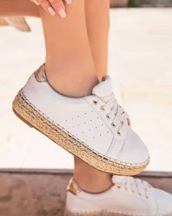 Hot Casual Mode Basket espadrille femme he à lacets - Arielle Blanc