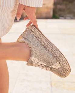 Outlet Casual Mode Basket espadrille femme dée à lacets - Mélodie Or