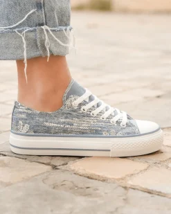 New Casual Mode Basket femme ée en toile - Siloe Argent