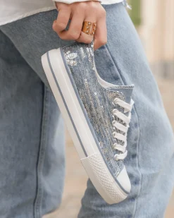 New Casual Mode Basket femme ée en toile - Siloe Argent