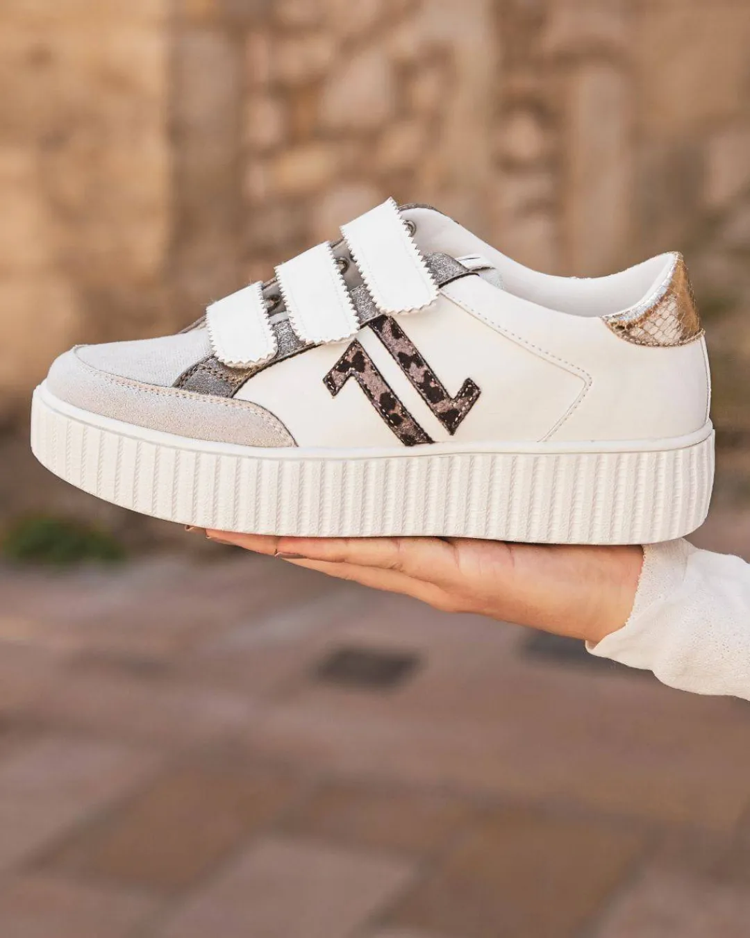 New Casual Mode Basket femme ée et léopard à velcro - CLE03 LEO Argent