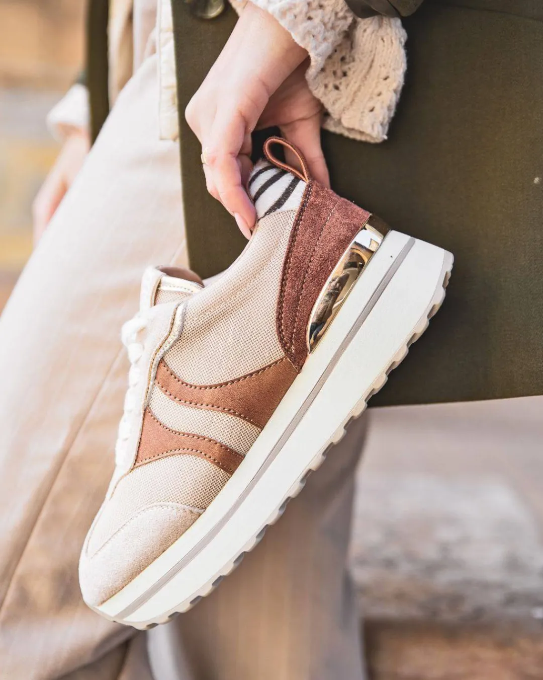Fashion Casual Mode Basket femme à lacets - Noémie Beige