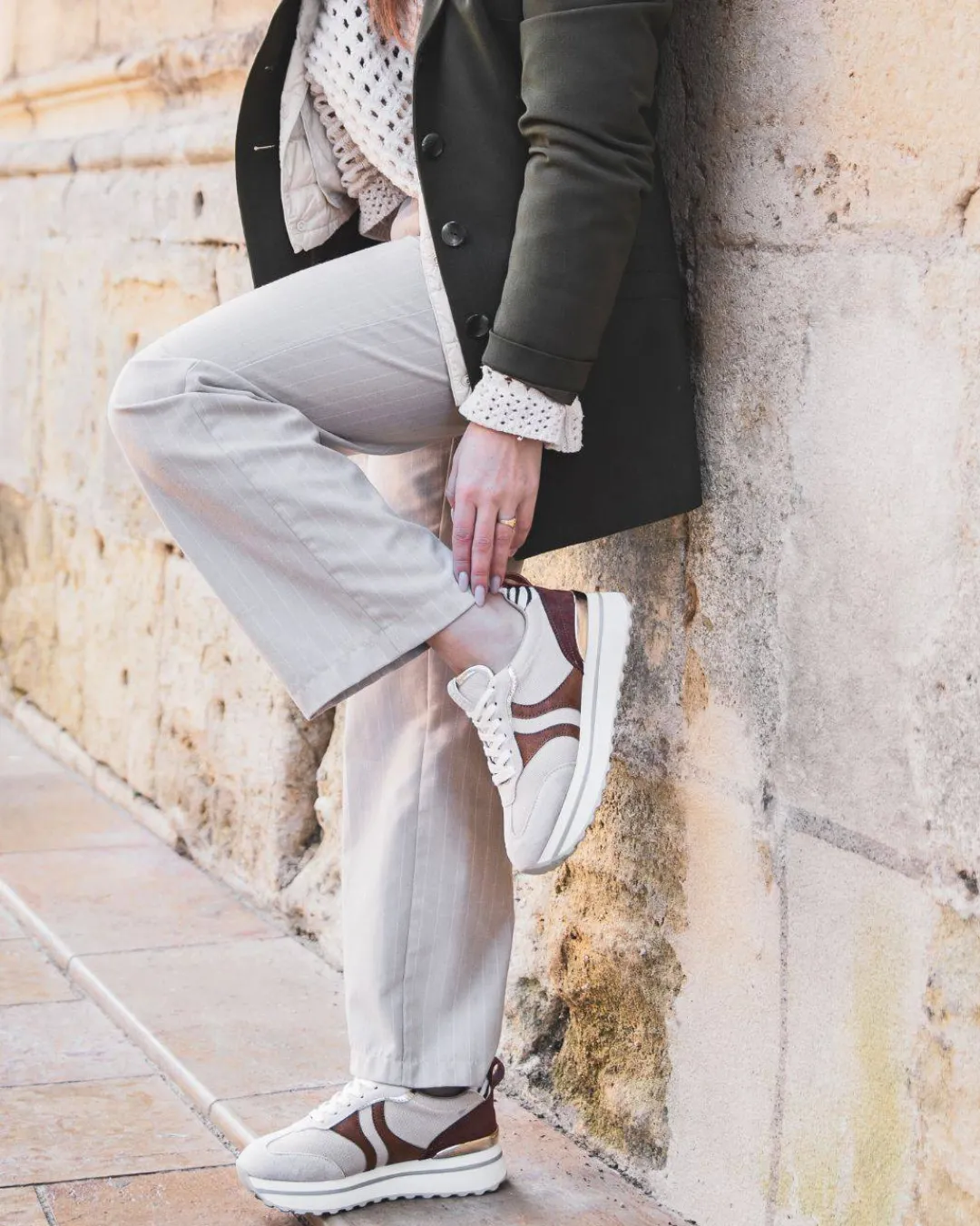 Fashion Casual Mode Basket femme à lacets - Noémie Beige
