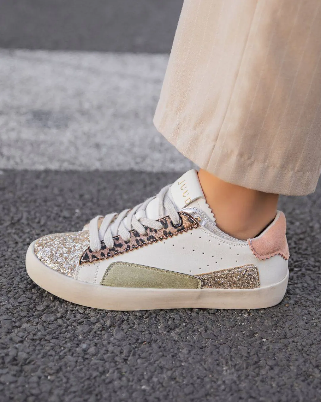 Fashion Casual Mode Basket femme he à lacets imprimé léopard - Léonie Blanc