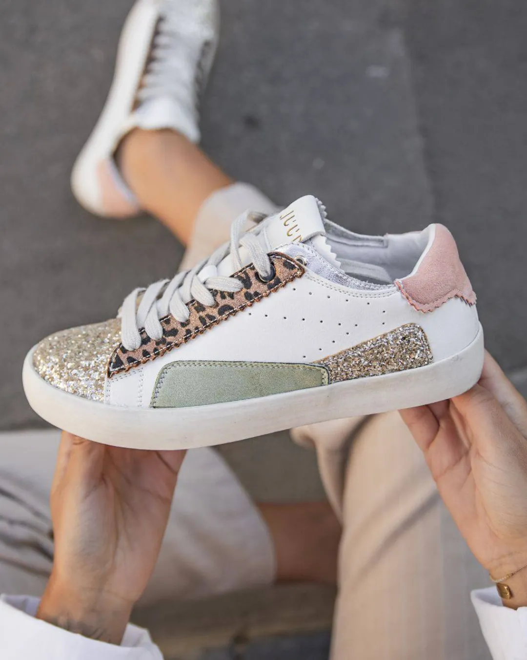 Fashion Casual Mode Basket femme he à lacets imprimé léopard - Léonie Blanc