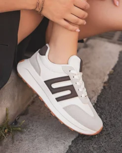 Hot Casual Mode Basket femme blanche et à lacets - Aurélie Taupe