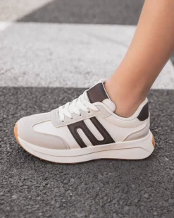Hot Casual Mode Basket femme blanche et à lacets - Aurélie Taupe