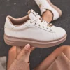 Fashion Casual Mode Basket femme he semelle épaisse à lacets - Elora Blanc