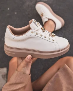 Fashion Casual Mode Basket femme he semelle épaisse à lacets - Elora Blanc