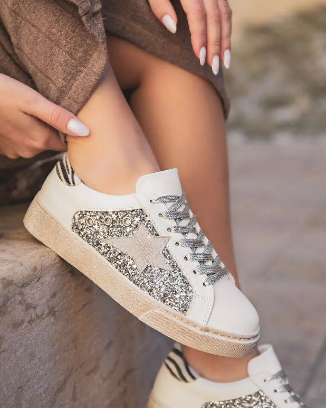 Online Casual Mode Basket femme blanche étoile ée - Léandra Argent
