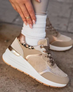 Sale Casual Mode Basket femme à lacets léopard - Emery Camel