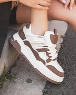 Outlet Casual Mode Basket femme à lacets - Mila Camel