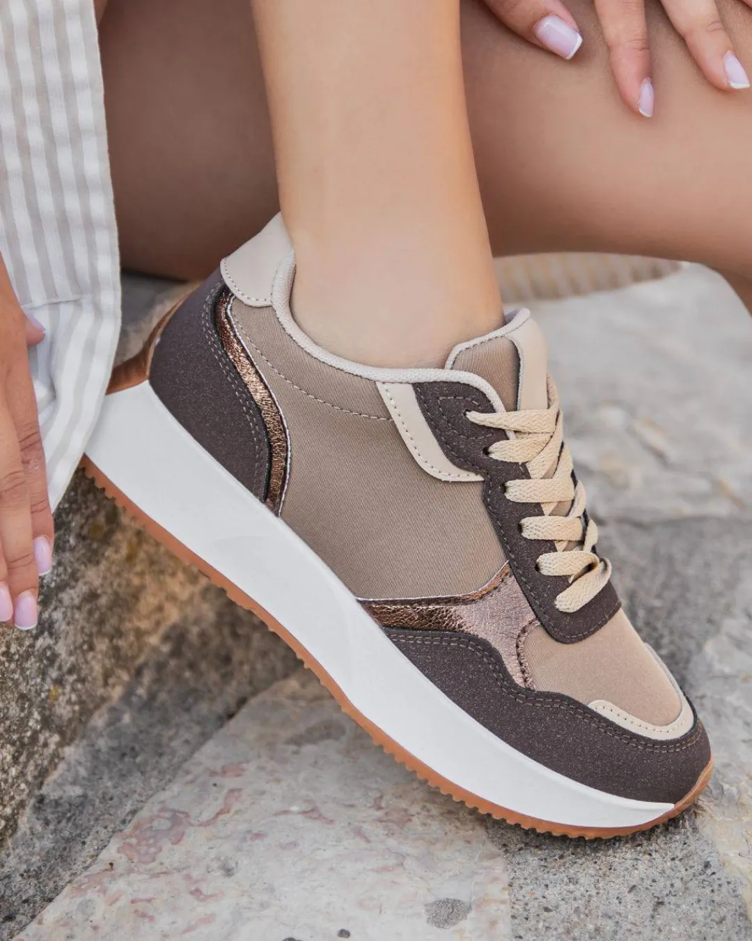 Hot Casual Mode Basket femme à lacets - Alyson Camel