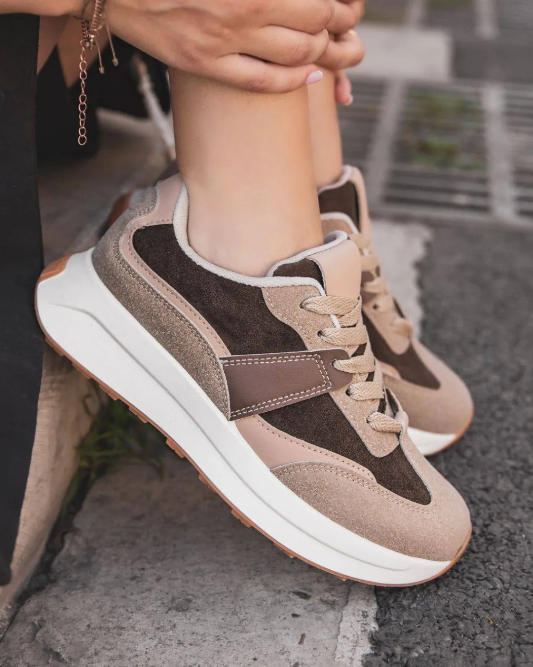 New Casual Mode Basket femme et beige à lacets - Marion Camel