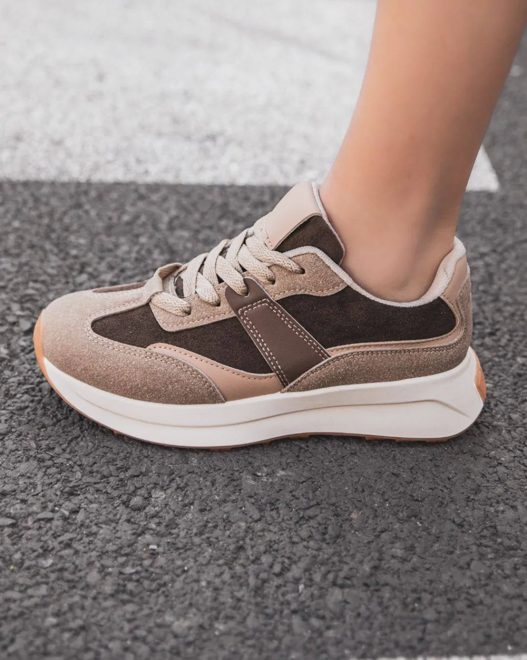 New Casual Mode Basket femme et beige à lacets - Marion Camel