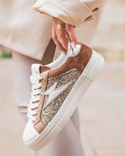 Clearance Casual Mode Basket femme éclair dée à lacets - Lise Or