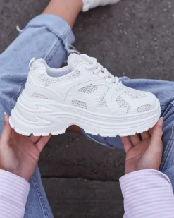 New Casual Mode Basket femme compensée he à lacets - Arya Blanc