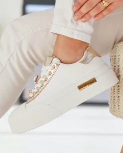 Clearance Casual Mode Basket femme compensée he à lacets - Raquel Blanc