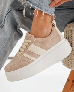 Best Casual Mode Basket femme compensée à lacets - Mareva Camel