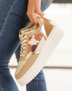 New Casual Mode Basket femme compensée à lacets - Ebony Camel