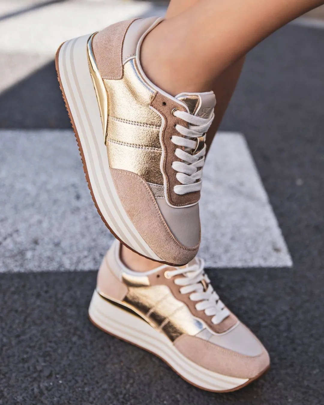 Discount Casual Mode Basket femme compensée dée à lacets - Peyton Or