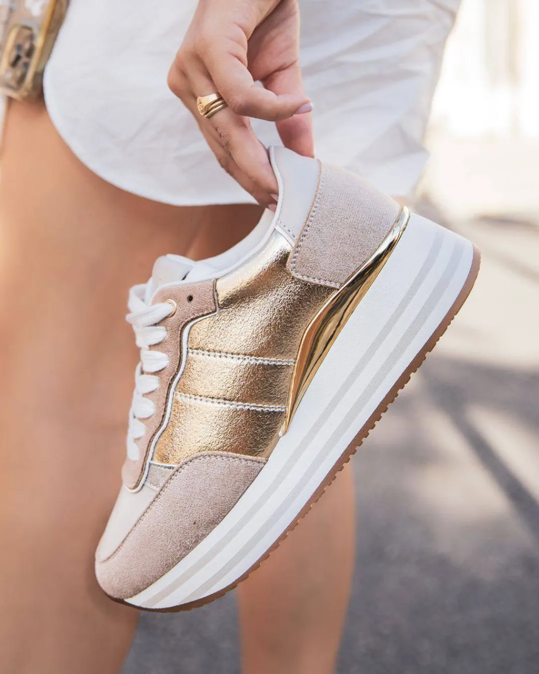 Discount Casual Mode Basket femme compensée dée à lacets - Peyton Or