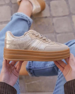 New Casual Mode Basket femme compensée dée à lacets - Ondine Or