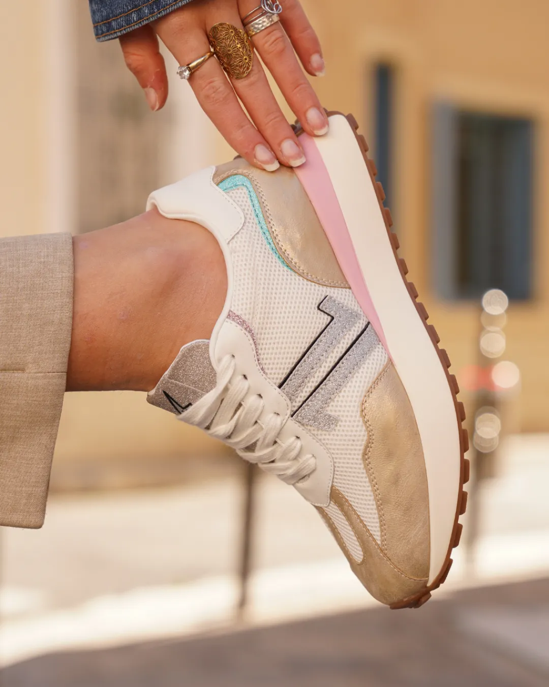 Online Casual Mode Basket femme compensée dée à lacets - CL86 PASTEL Or