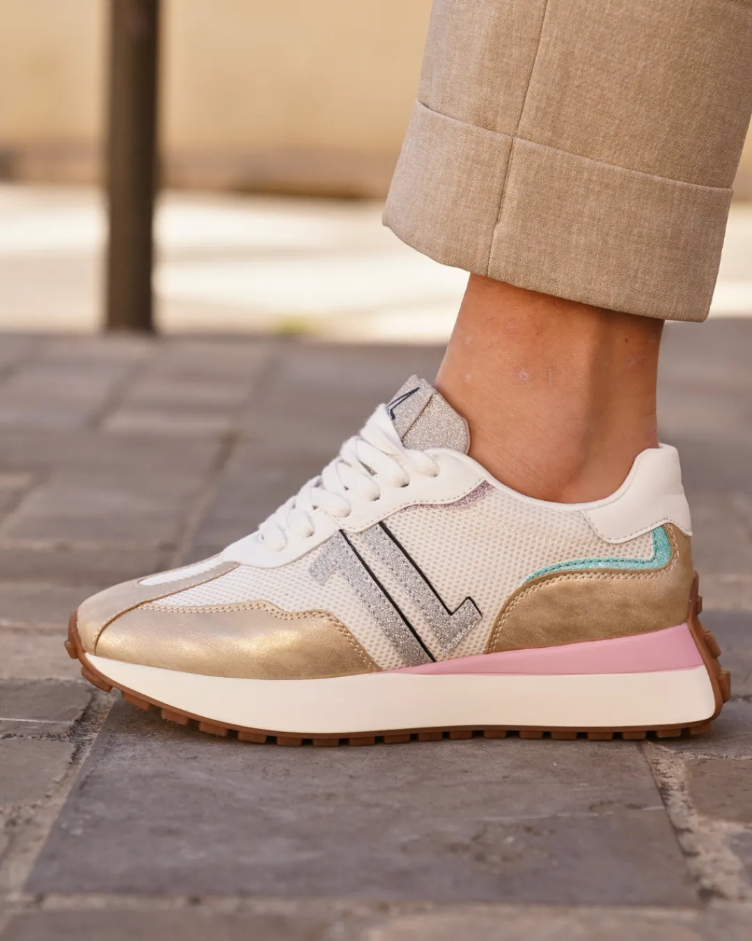 Online Casual Mode Basket femme compensée dée à lacets - CL86 PASTEL Or