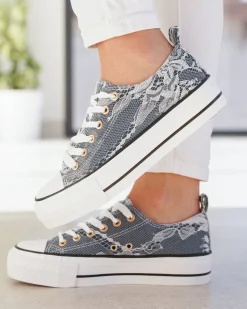 Best Casual Mode Basket femme compensée e à lacets - Nolwen Gris