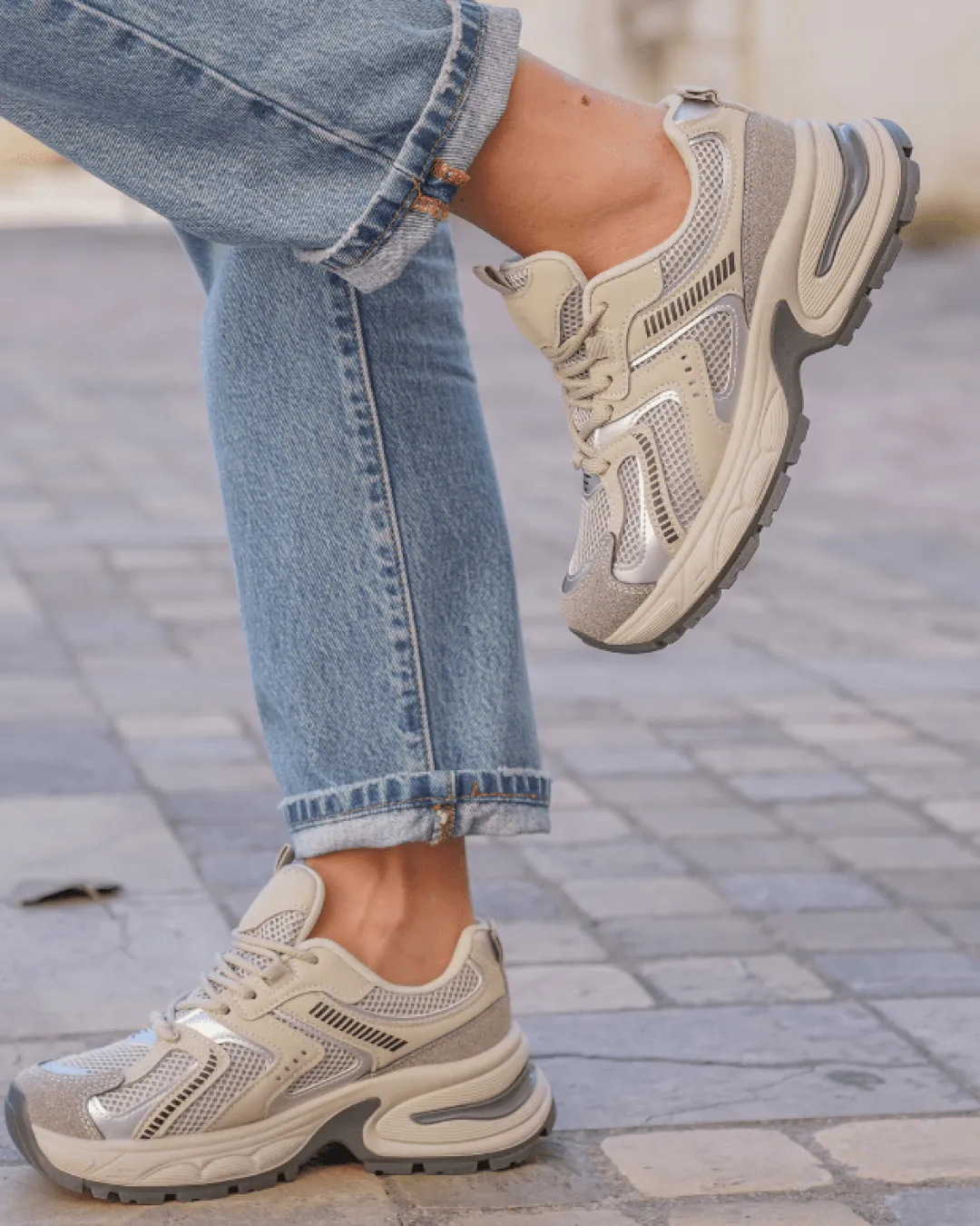 Outlet Casual Mode Basket femme compensée e à lacets - Talia Gris