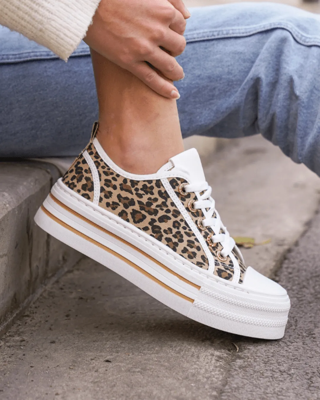 Online Casual Mode Basket femme compensée léopard à lacets - Ludivine Leopard