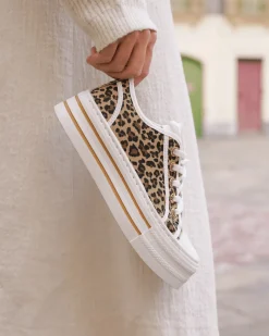 Online Casual Mode Basket femme compensée léopard à lacets - Ludivine Leopard