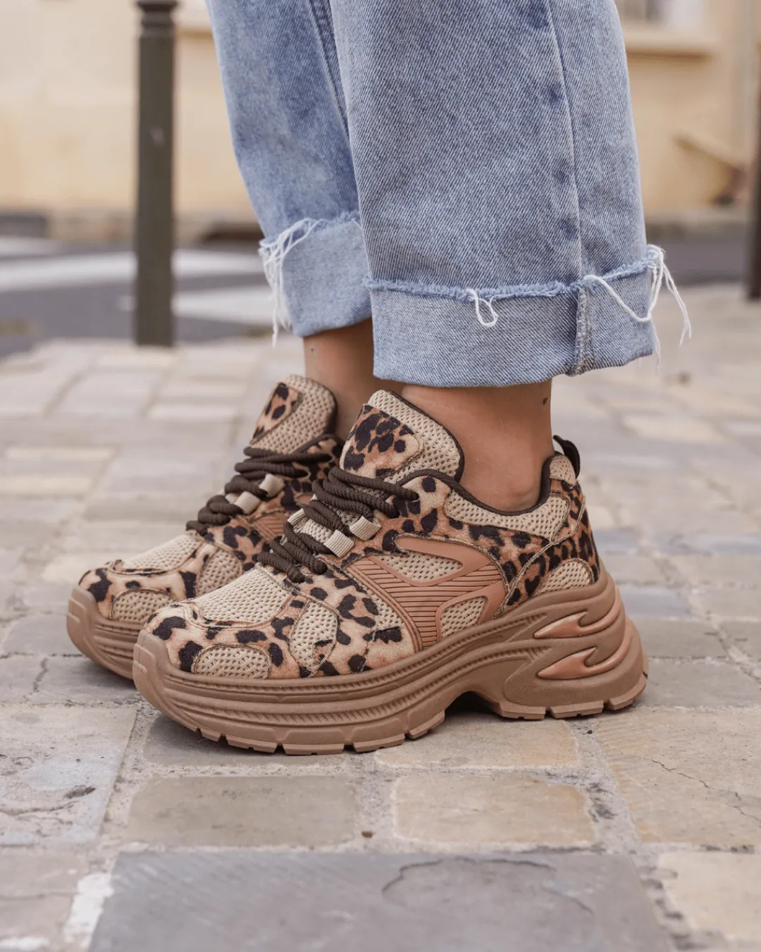 Online Casual Mode Basket femme compensée léopard à lacets - Arya Leopard