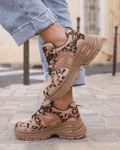 Online Casual Mode Basket femme compensée léopard à lacets - Arya Leopard