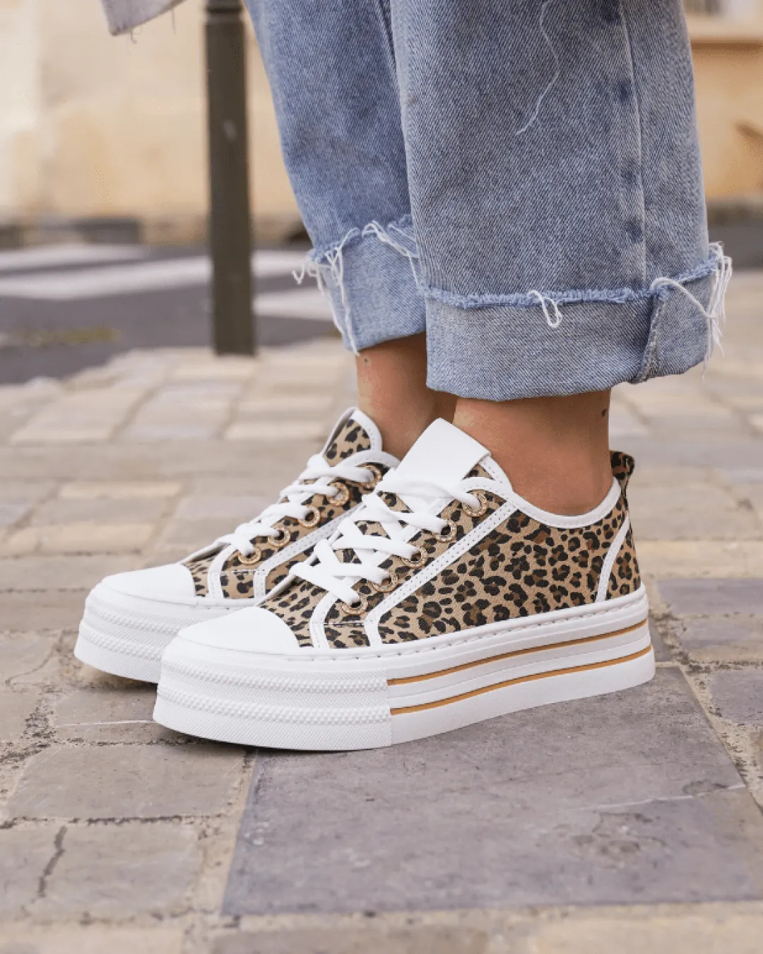 Online Casual Mode Basket femme compensée léopard à lacets - Ludivine Leopard