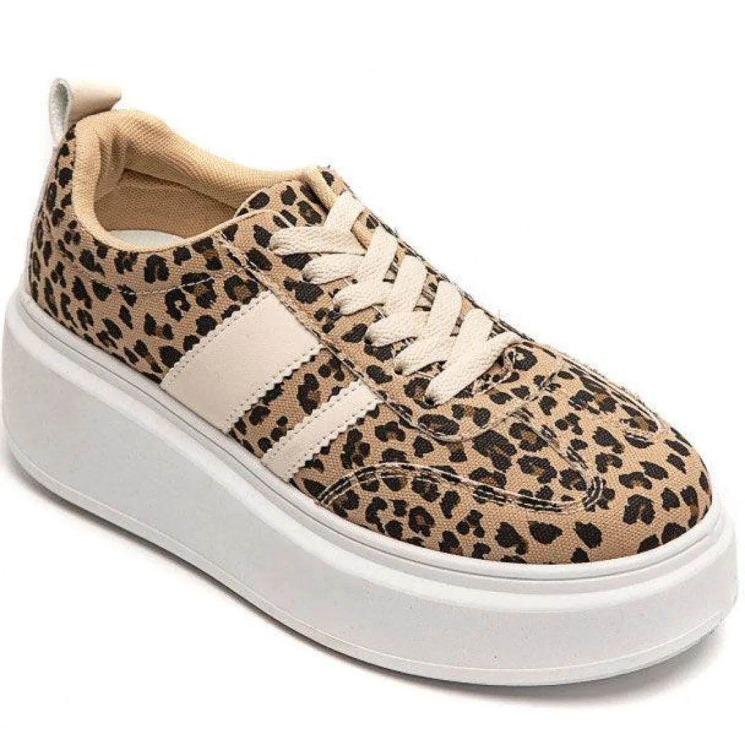 New Casual Mode Basket femme compensée léopard à lacets - Mareva Leopard