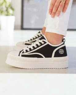 Hot Casual Mode Basket femme compensée e à lacets - Odette Noir