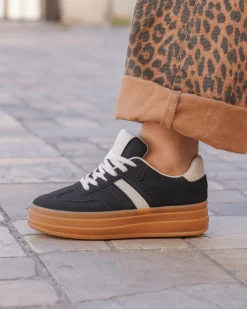 Best Casual Mode Basket femme compensée e à lacets - Ondine Noir
