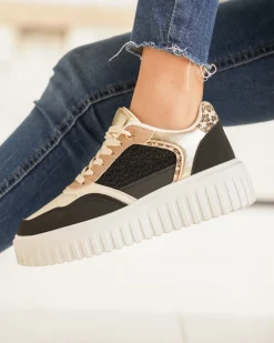 Online Casual Mode Basket femme compensée e à lacets - Ebony Noir