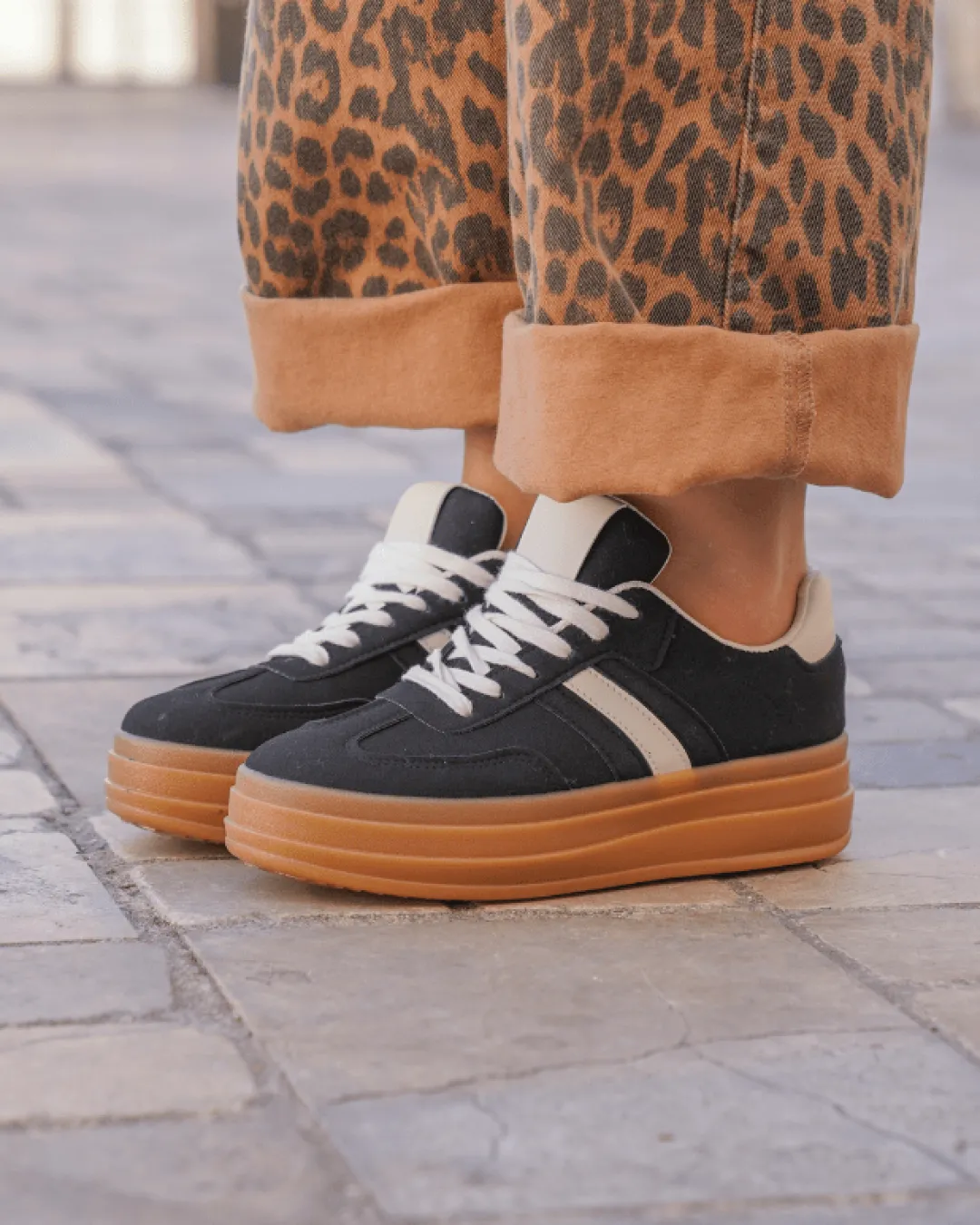 Best Casual Mode Basket femme compensée e à lacets - Ondine Noir