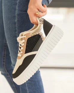 Online Casual Mode Basket femme compensée e à lacets - Ebony Noir