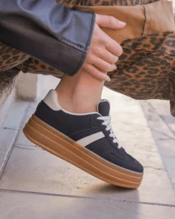 Best Casual Mode Basket femme compensée e à lacets - Ondine Noir