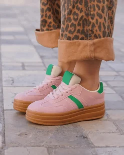Online Casual Mode Basket femme compensée rose à lacets - Ondine Nude