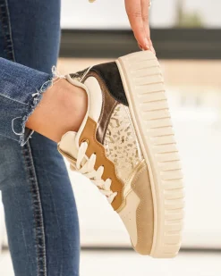 Fashion Casual Mode Basket femme compensée semelle épaisse à lacets - Daniella Taupe