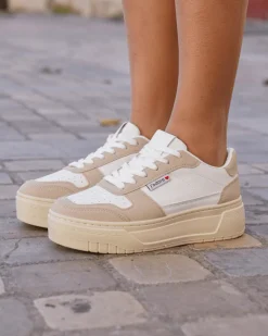 Fashion Casual Mode Basket femme compensée à lacets - Aliana Taupe